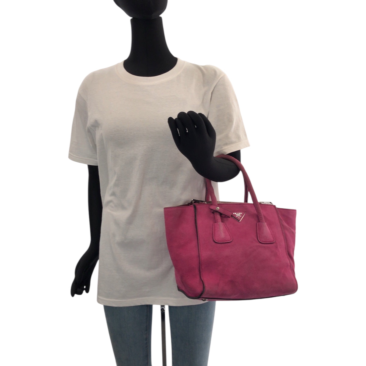 15240
PRADA プラダ 三角ロゴプレート ピンク シルバー金具 スウェード BN2625 トートバッグ ショルダーバッグ ハンドバッグ  レディース AB27