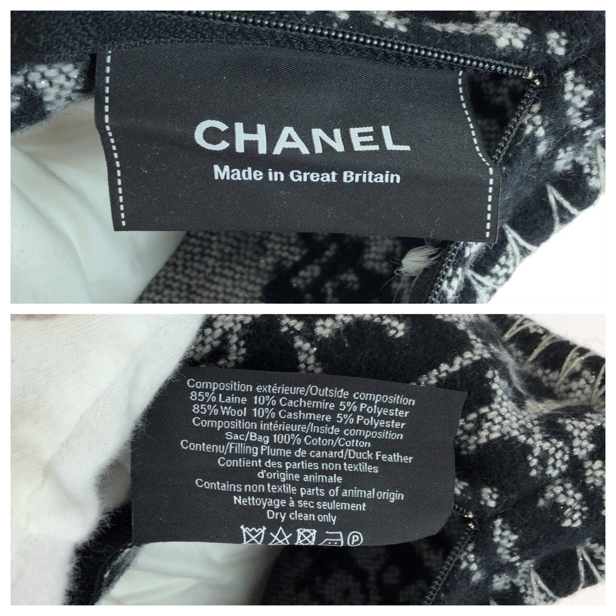 15289
CHANEL シャネル ツイード ココマーク 男女兼用 ブラック ホワイト ウール インテリア クッション レディース A52