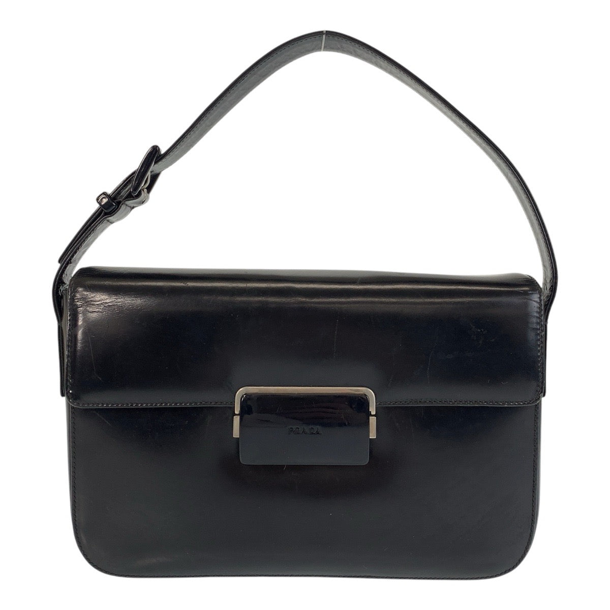 15296
PRADA プラダ ブラック シルバー金具 レザー ショルダーバッグ ハンドバッグ  レディース