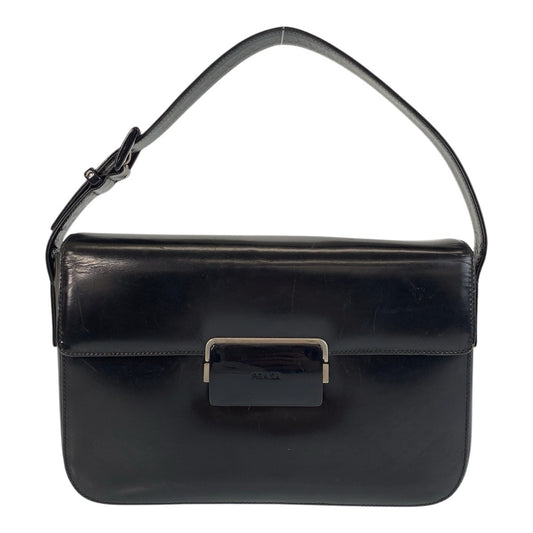 15296
PRADA プラダ ブラック シルバー金具 レザー ショルダーバッグ ハンドバッグ  レディース