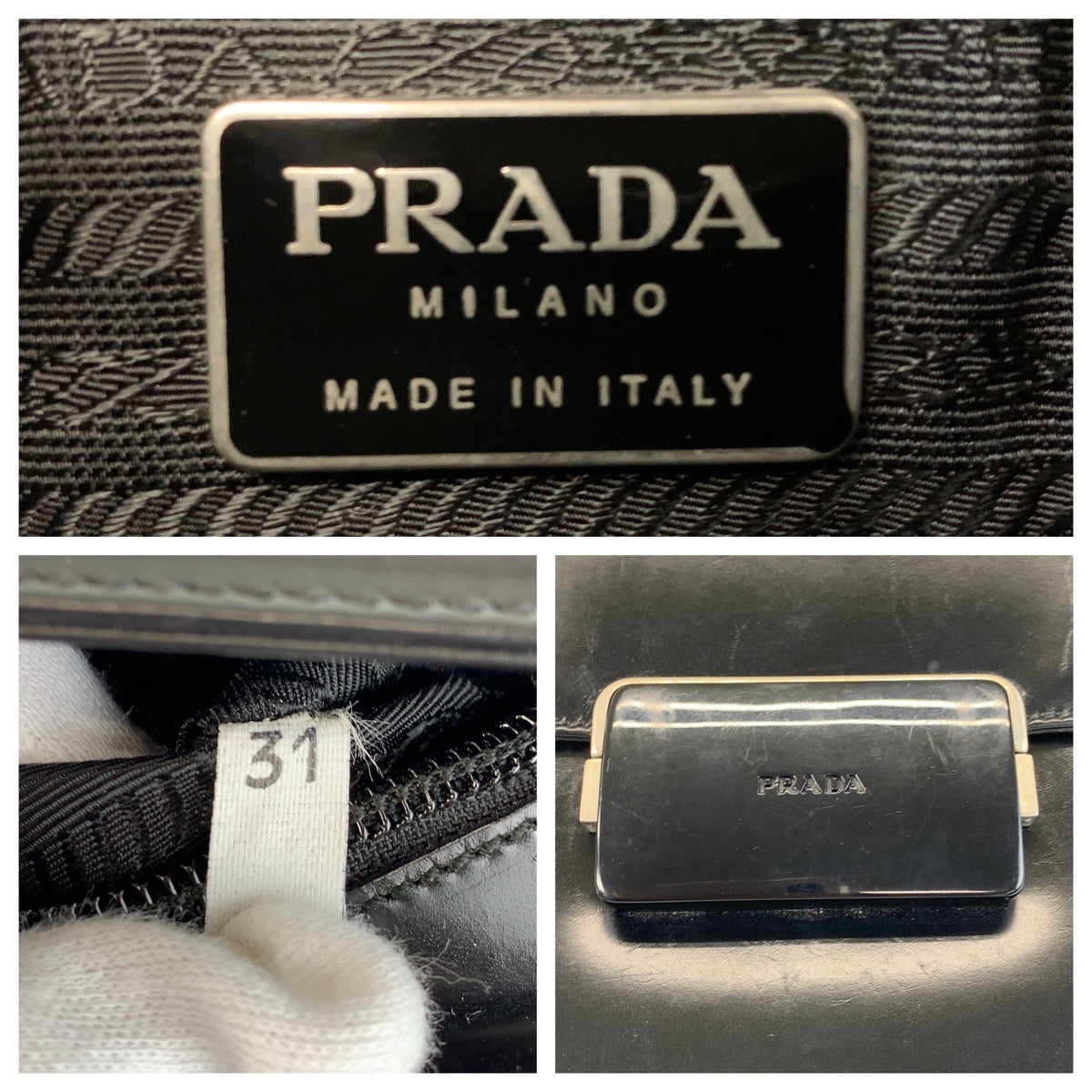 15296
PRADA プラダ ブラック シルバー金具 レザー ショルダーバッグ ハンドバッグ  レディース