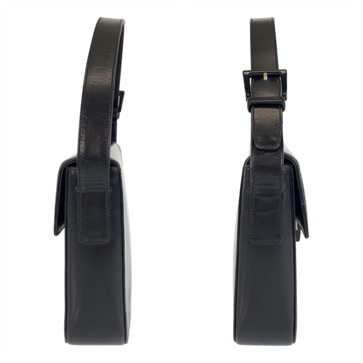 15296
PRADA プラダ ブラック シルバー金具 レザー ショルダーバッグ ハンドバッグ  レディース