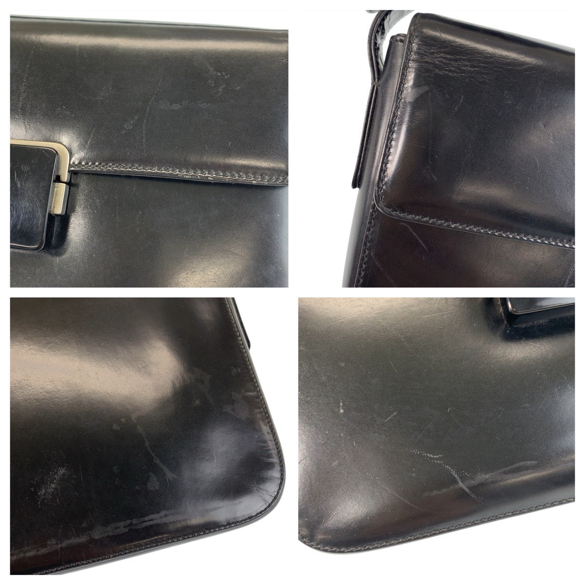 15296
PRADA プラダ ブラック シルバー金具 レザー ショルダーバッグ ハンドバッグ  レディース