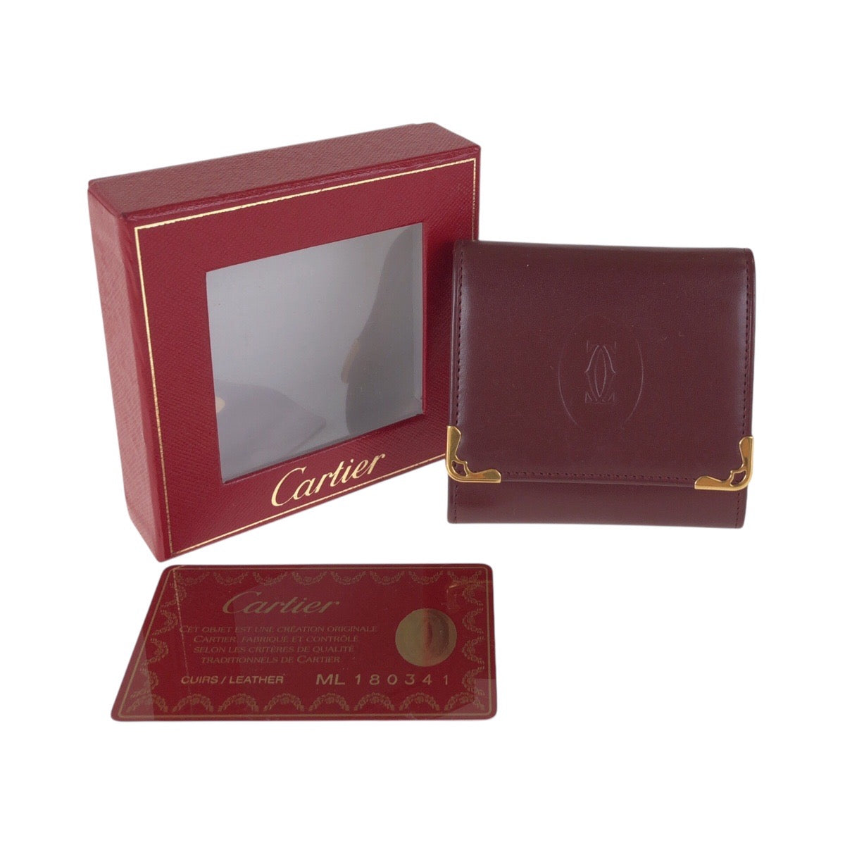 15297
CARTIER カルティエ マストライン ワインレッド ボルドー ゴールド金具 レザー コインケース 小銭入れ 男女兼用  レディース