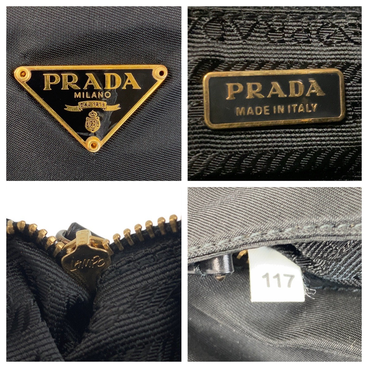 15299
PRADA プラダ テスート 三角ロゴプレート ブラック 黒 ゴールド金具 ナイロン ショルダーバッグ  レディース
