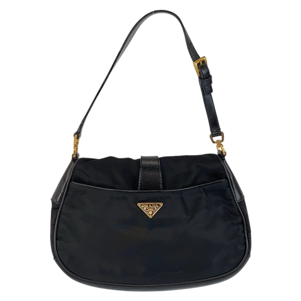15299
PRADA プラダ テスート 三角ロゴプレート ブラック 黒 ゴールド金具 ナイロン ショルダーバッグ  レディース