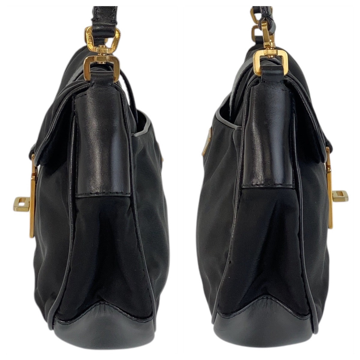 15299
PRADA プラダ テスート 三角ロゴプレート ブラック 黒 ゴールド金具 ナイロン ショルダーバッグ  レディース