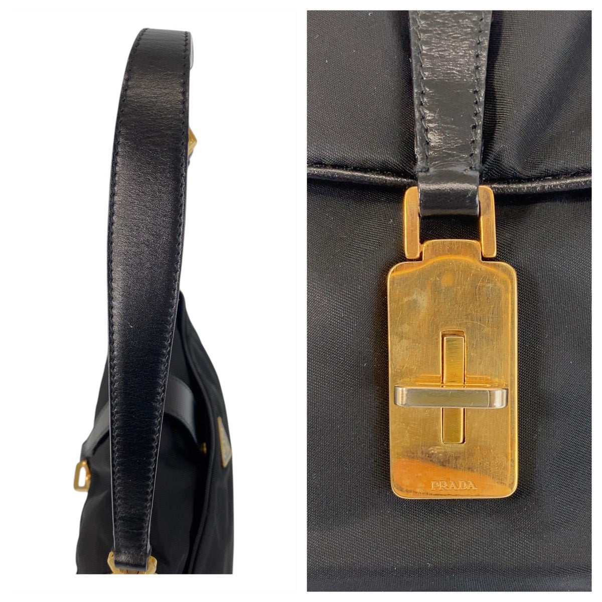 15299
PRADA プラダ テスート 三角ロゴプレート ブラック 黒 ゴールド金具 ナイロン ショルダーバッグ  レディース