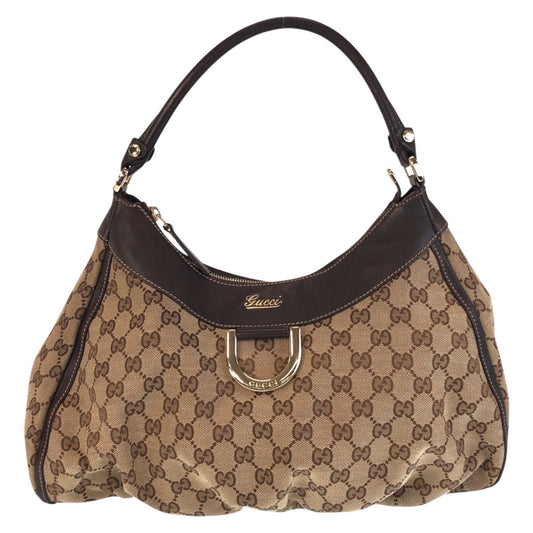 15301
GUCCI グッチ アビー ベージュ ブラウン ゴールド金具 GGキャンバス / レザー 189833 ショルダーバッグ  レディース