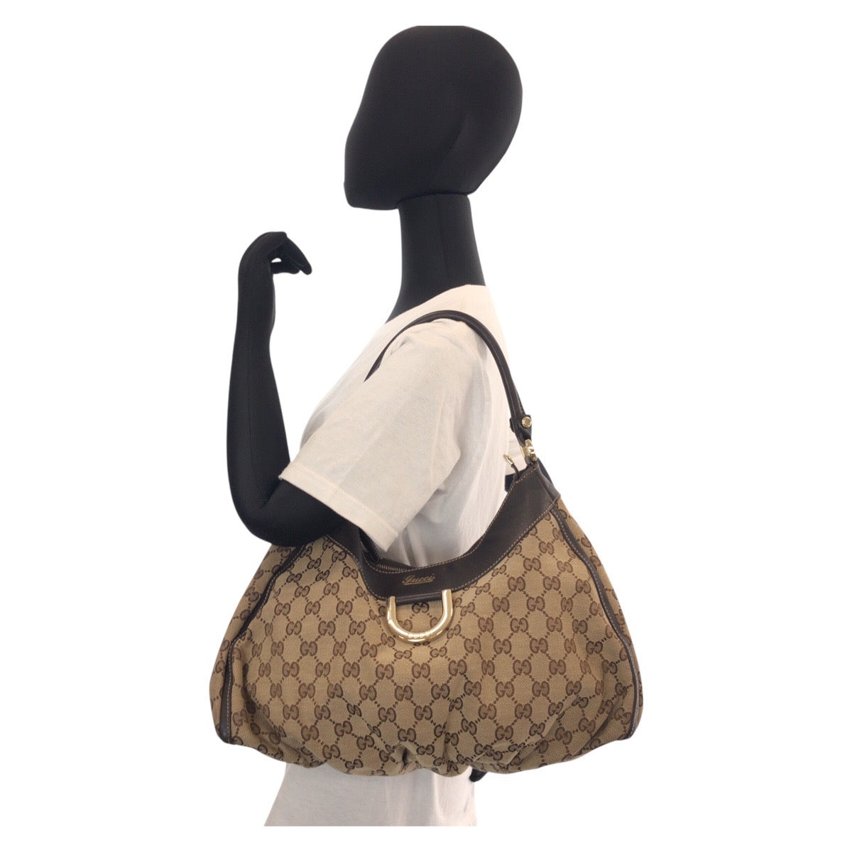 15301
GUCCI グッチ アビー ベージュ ブラウン ゴールド金具 GGキャンバス / レザー 189833 ショルダーバッグ  レディース