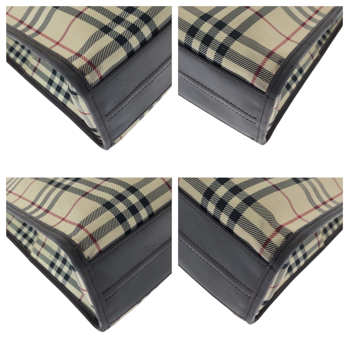 15306
BURBERRY バーバリー チェック柄 ベージュ ブラウン シルバー金具 キャンバス / レザー トートバッグ ハンドバッグ  レディース