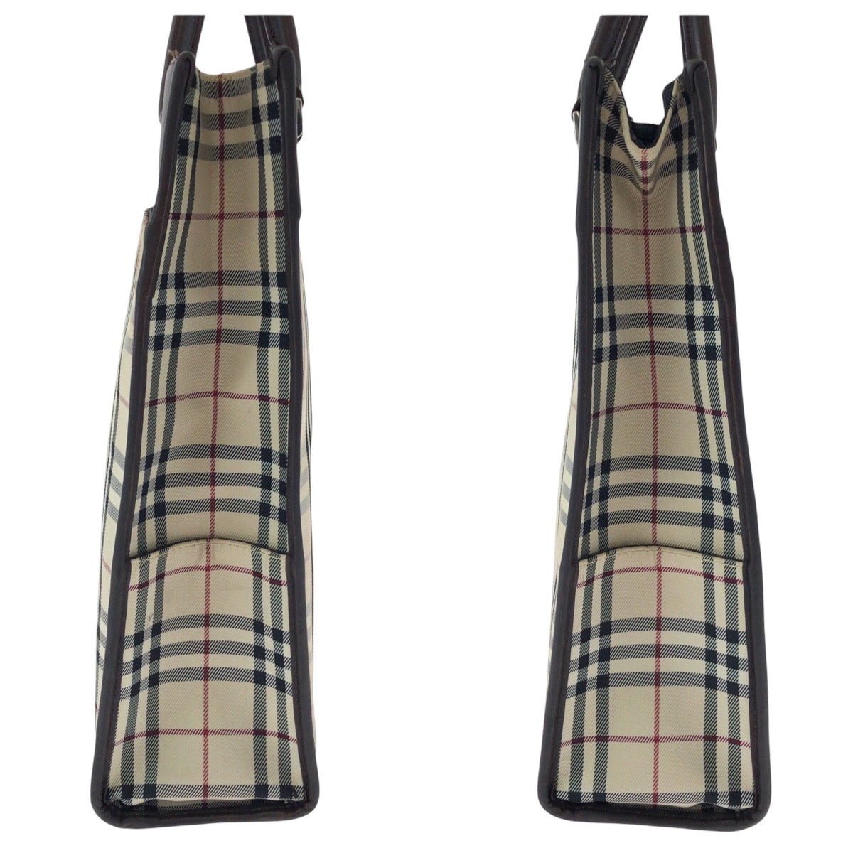 15306
BURBERRY バーバリー チェック柄 ベージュ ブラウン シルバー金具 キャンバス / レザー トートバッグ ハンドバッグ  レディース