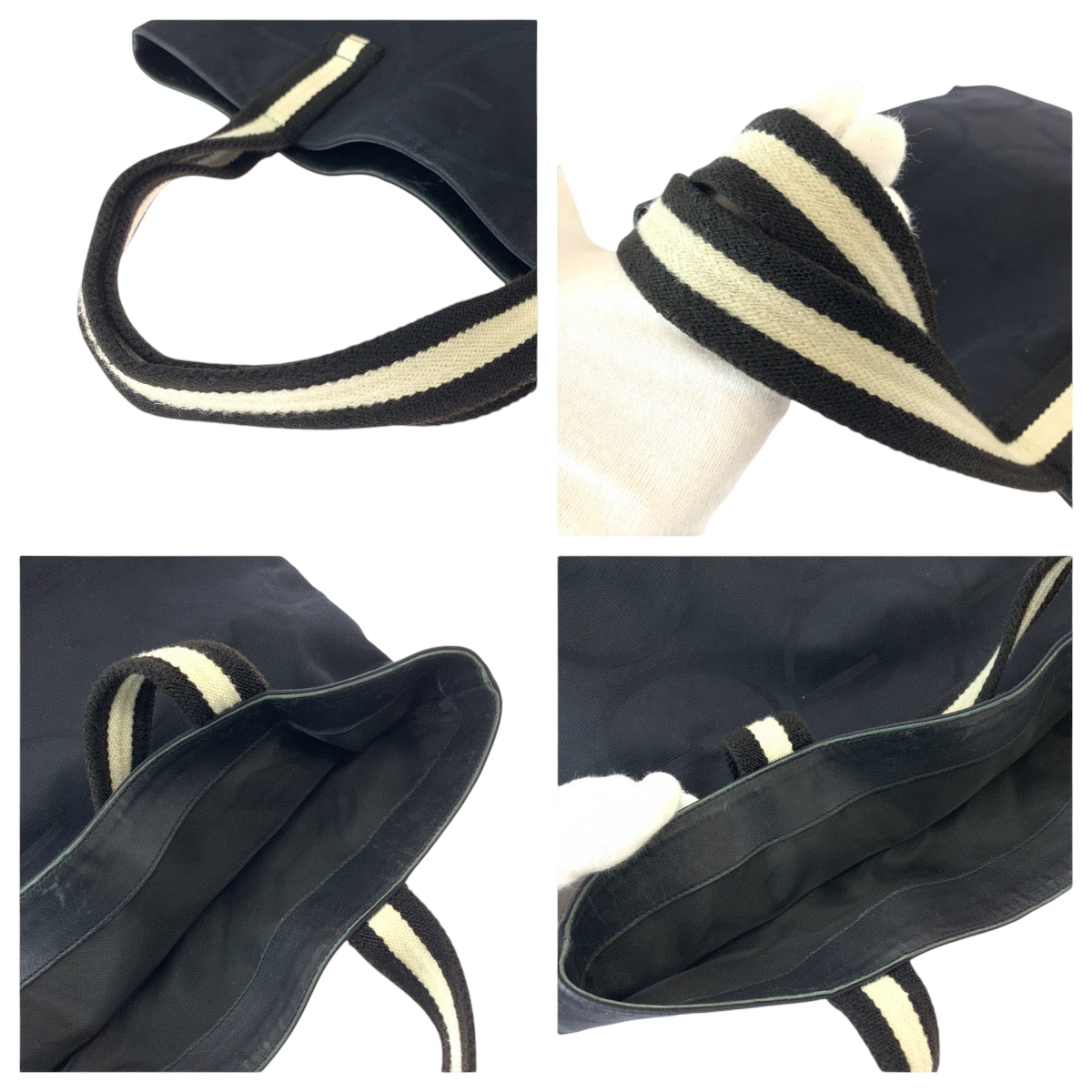 15307
GUCCI グッチ Gロゴ ブラック 黒 ホワイト キャンバス 123439 トートバッグ ショルダーバッグ  レディース