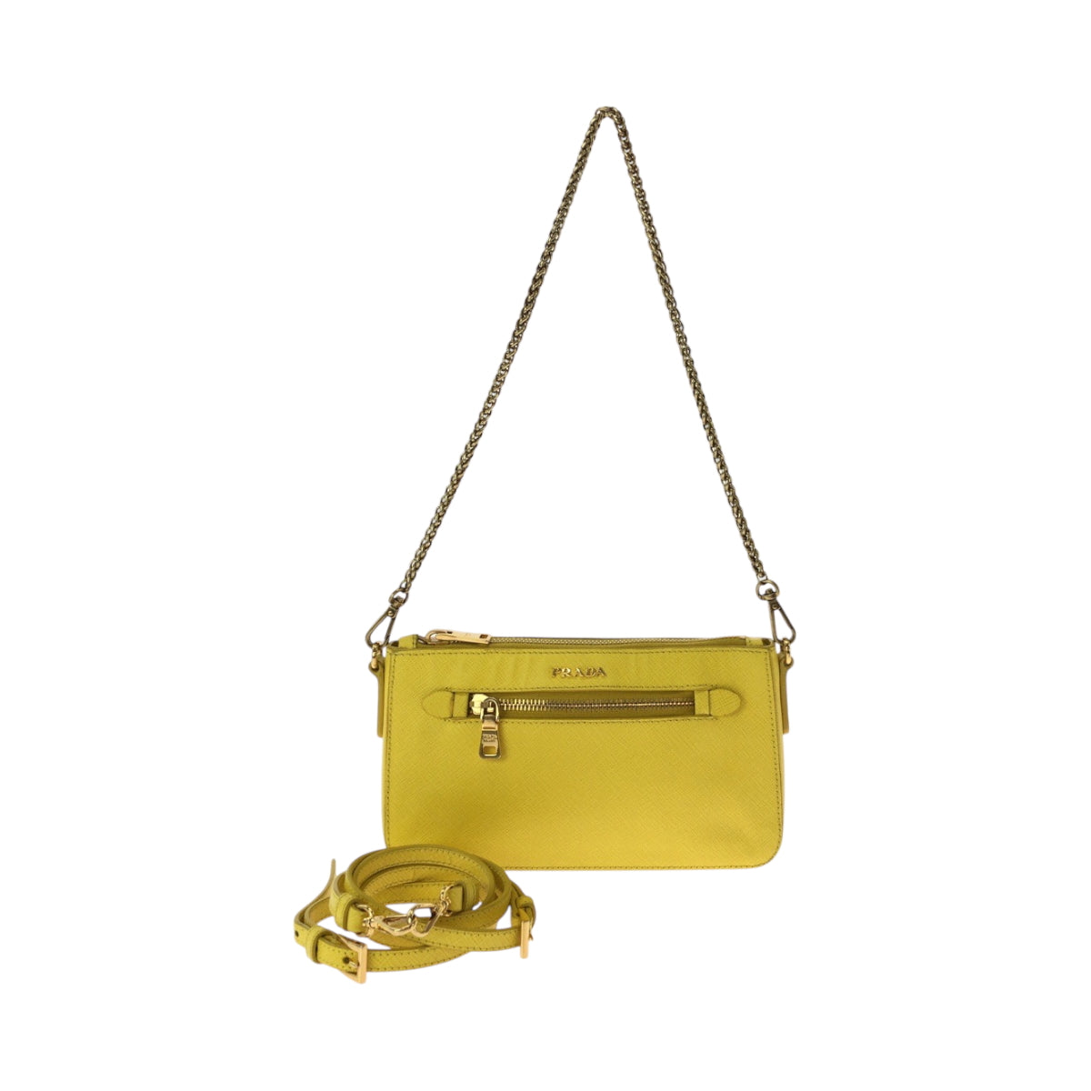 15250
PRADA プラダ サフィアーノ ルクス イエロー ゴールド金具 レザー BT0834 チェーンショルダーバッグ ポシェット  レディース