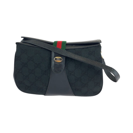15310
GUCCI グッチ ヴィンテージ オールドグッチ シェリーライン ブラック 黒 ゴールド金具 GGキャンバス / レザー 10 02 024 ショルダーバッグ ポシェット  レディース