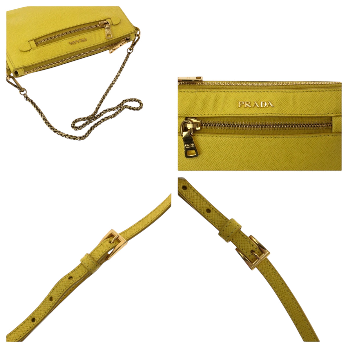 15250
PRADA プラダ サフィアーノ ルクス イエロー ゴールド金具 レザー BT0834 チェーンショルダーバッグ ポシェット  レディース