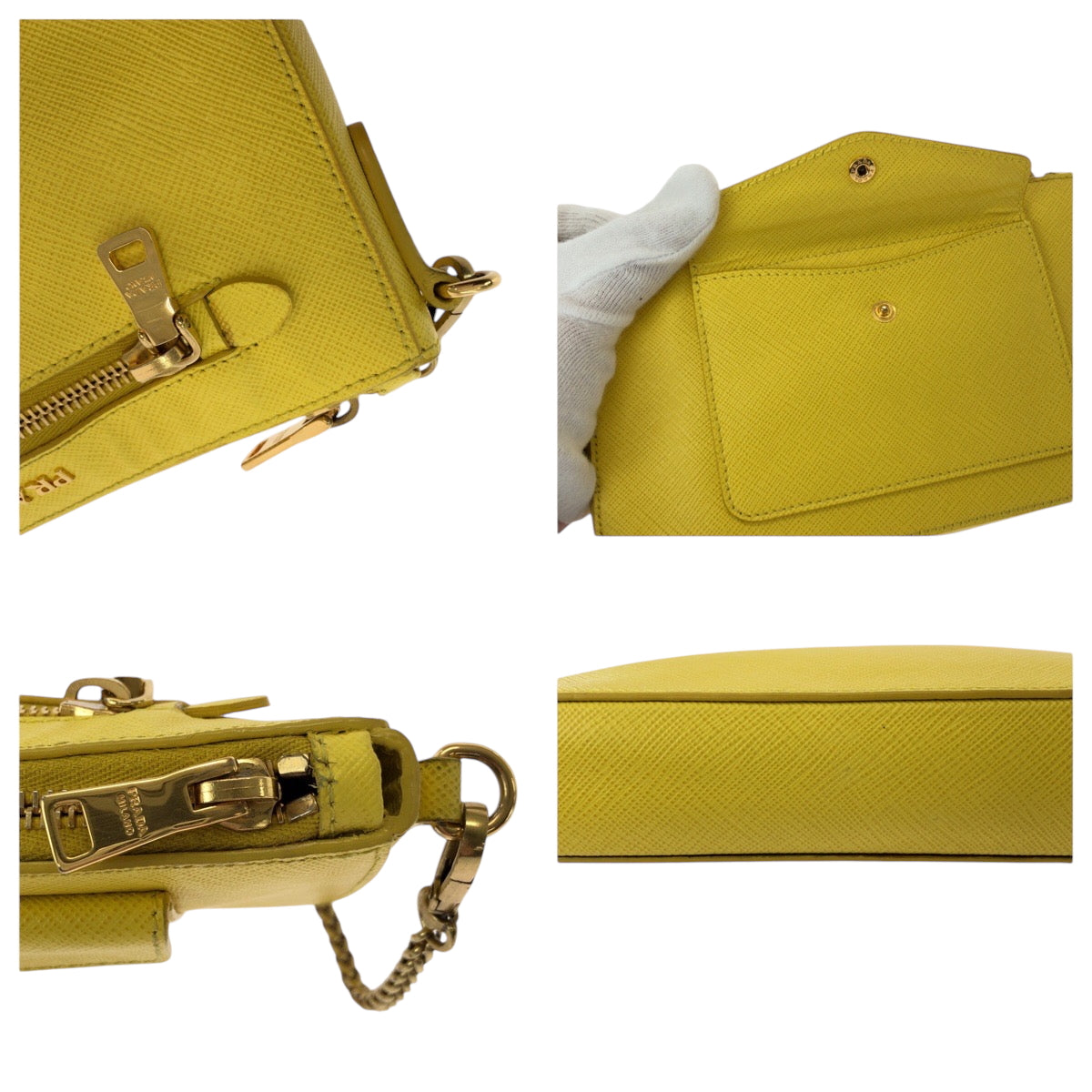 15250
PRADA プラダ サフィアーノ ルクス イエロー ゴールド金具 レザー BT0834 チェーンショルダーバッグ ポシェット  レディース