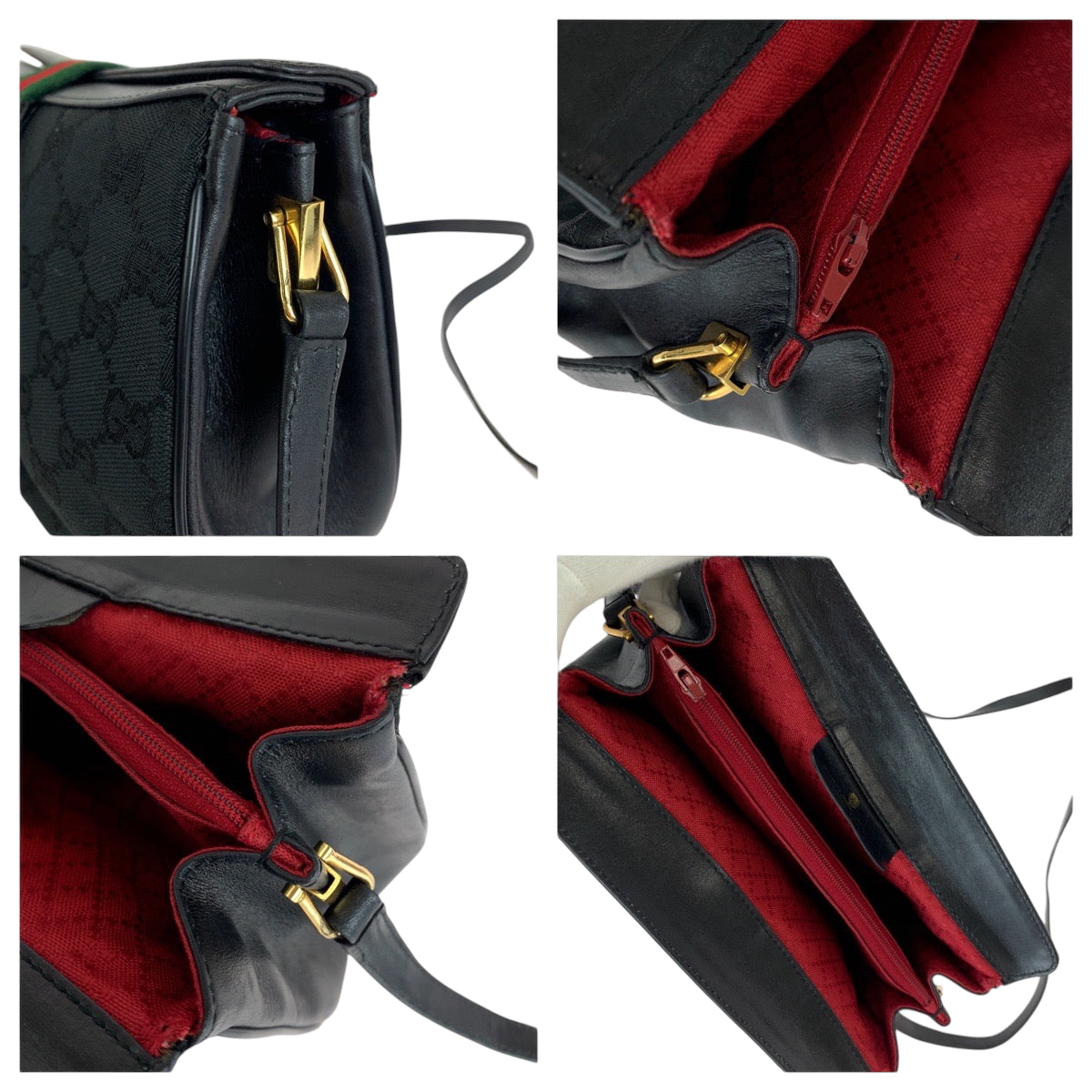 15310
GUCCI グッチ ヴィンテージ オールドグッチ シェリーライン ブラック 黒 ゴールド金具 GGキャンバス / レザー 10 02 024 ショルダーバッグ ポシェット  レディース