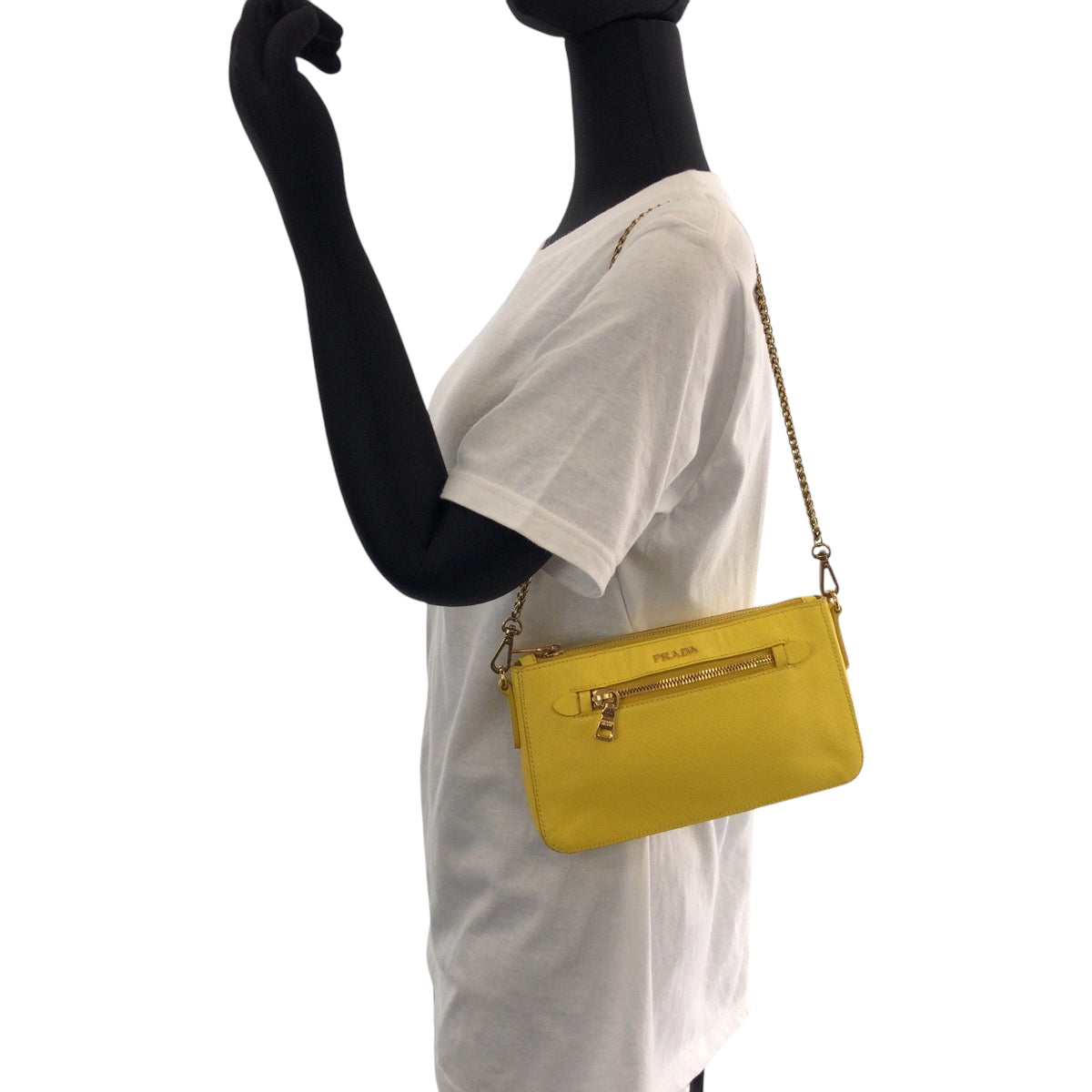15250
PRADA プラダ サフィアーノ ルクス イエロー ゴールド金具 レザー BT0834 チェーンショルダーバッグ ポシェット  レディース