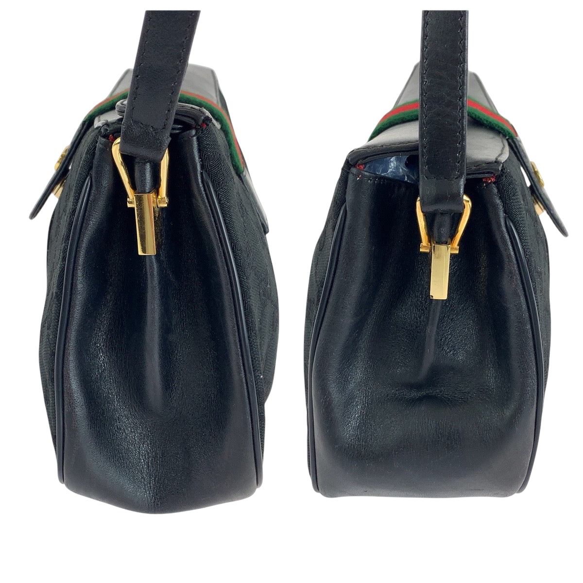 15310
GUCCI グッチ ヴィンテージ オールドグッチ シェリーライン ブラック 黒 ゴールド金具 GGキャンバス / レザー 10 02 024 ショルダーバッグ ポシェット  レディース