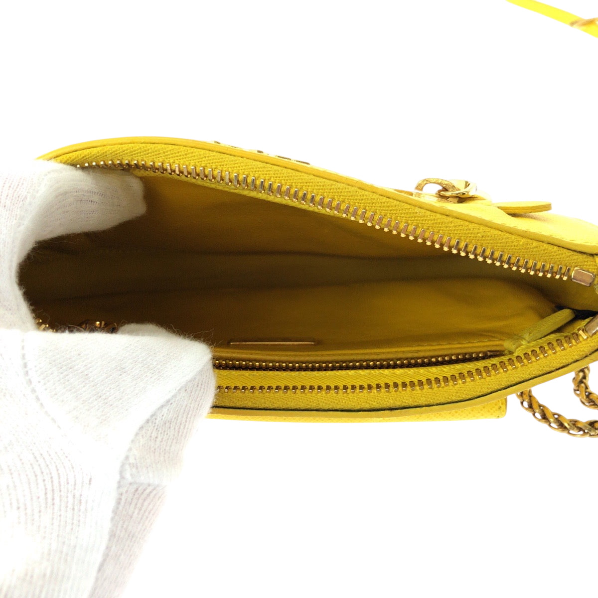 15250
PRADA プラダ サフィアーノ ルクス イエロー ゴールド金具 レザー BT0834 チェーンショルダーバッグ ポシェット  レディース