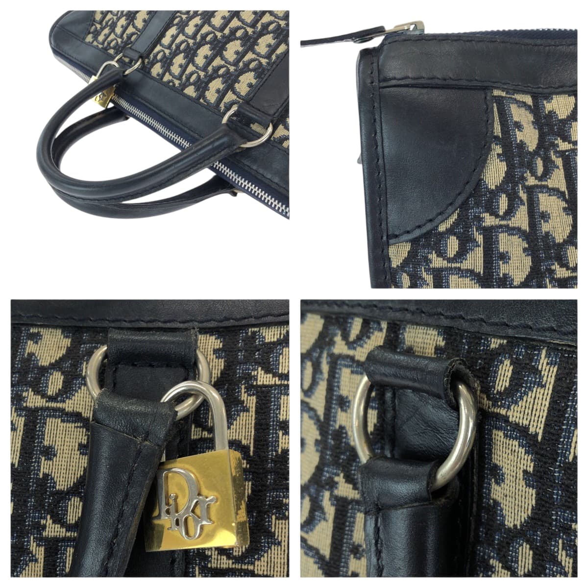 15312
Dior ディオール トロッター ネイビー ベージュ ブラック ゴールド金具 キャンバス トートバッグ ショルダーバッグ  レディース