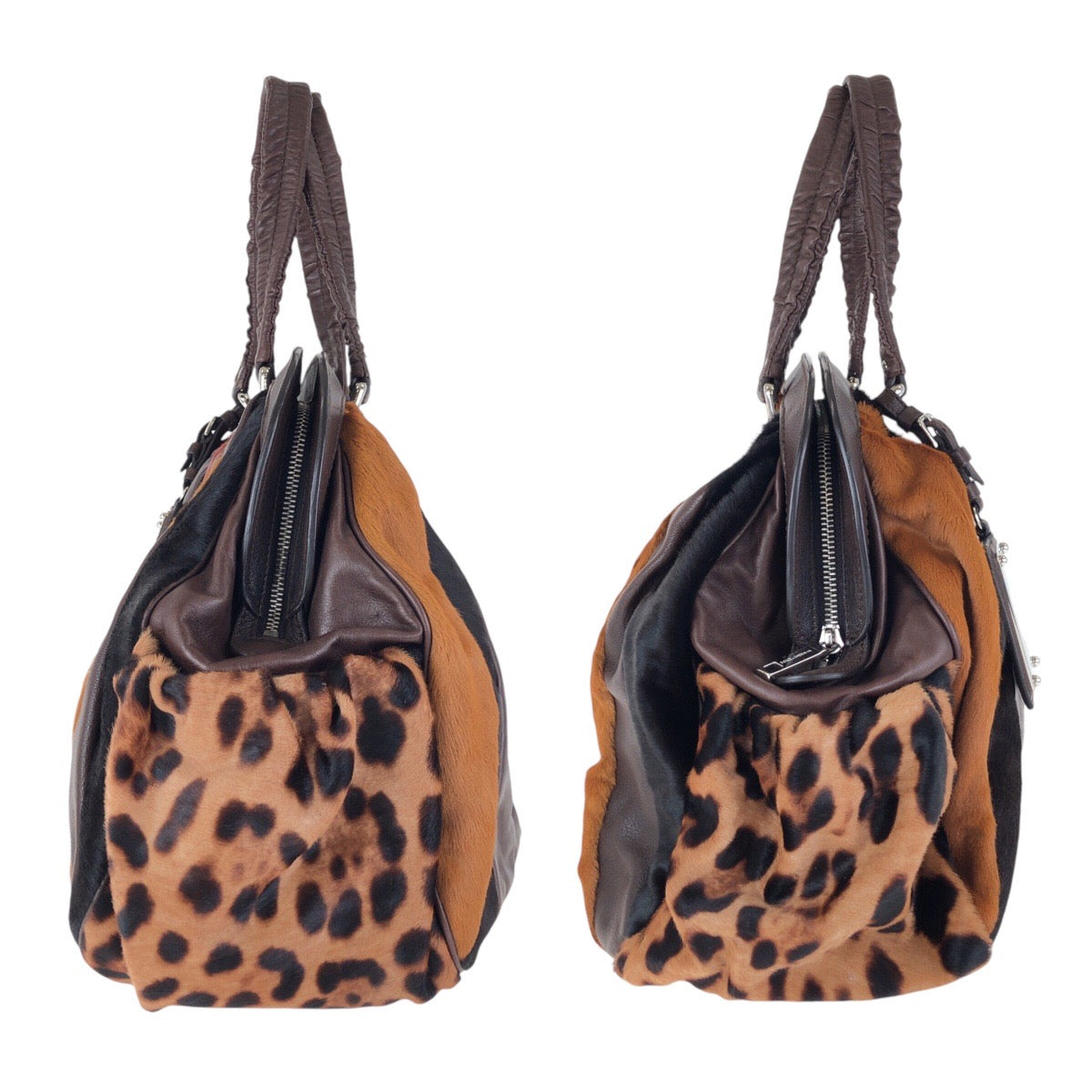 15313
DOLCE&GABBANA ドルチェアンドガッバーナ パッチワーク ブラウン シルバー金具 ハラコ / レザー トートバッグ ハンドバッグ  レディース