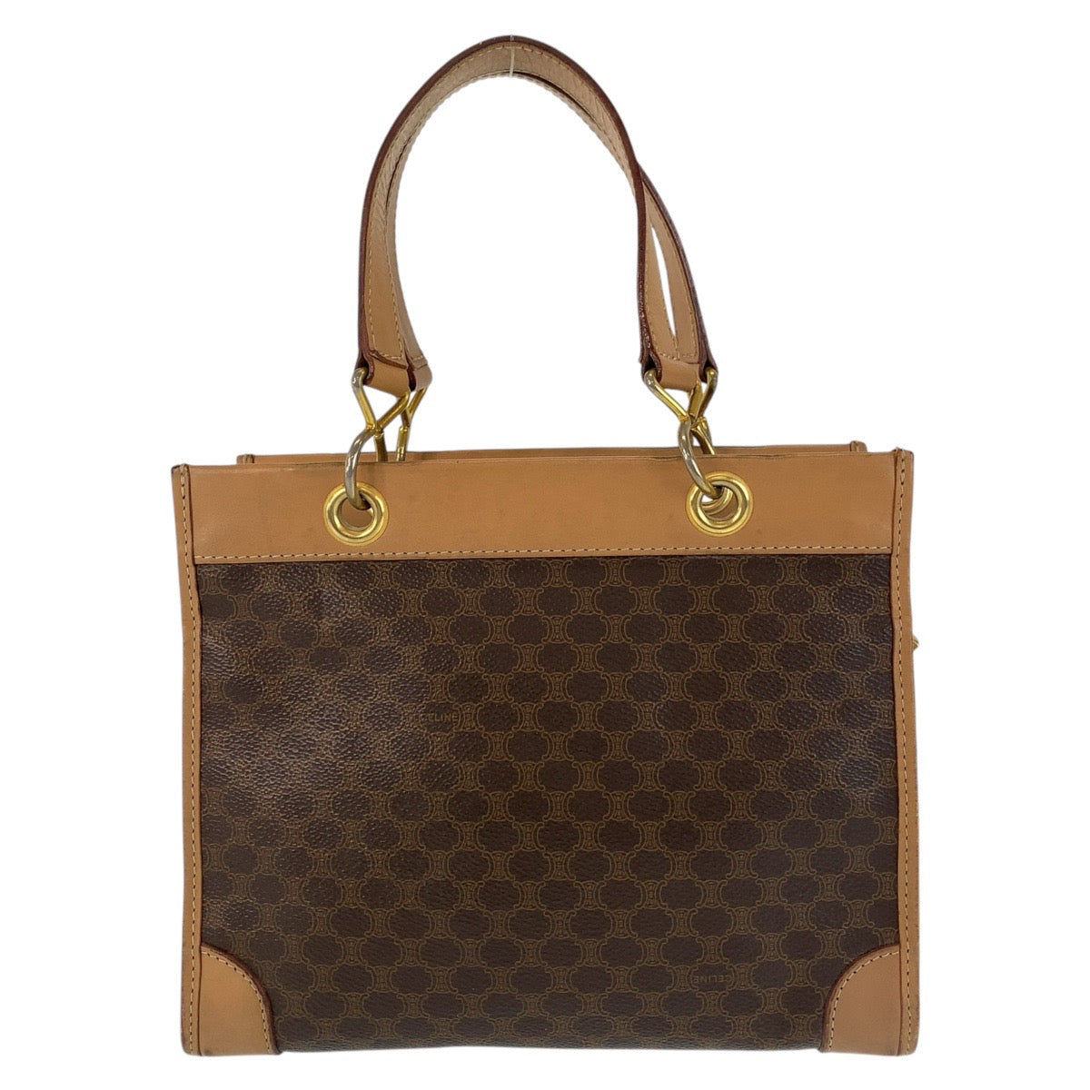 15314
CELINE セリーヌ マカダム ブラウン ゴールド金具 PVC / レザー ハンドバッグ トートバッグ  レディース