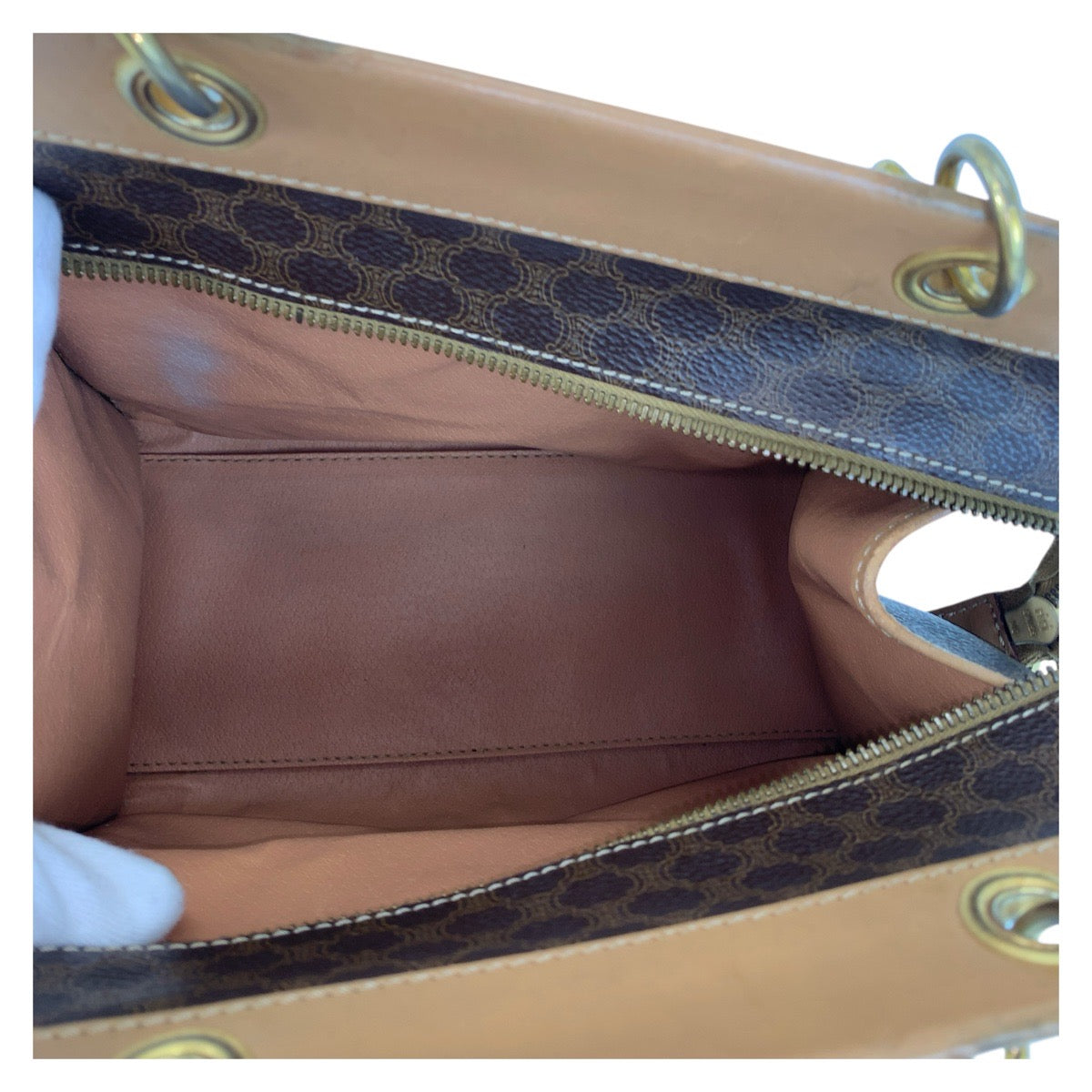 15314
CELINE セリーヌ マカダム ブラウン ゴールド金具 PVC / レザー ハンドバッグ トートバッグ  レディース