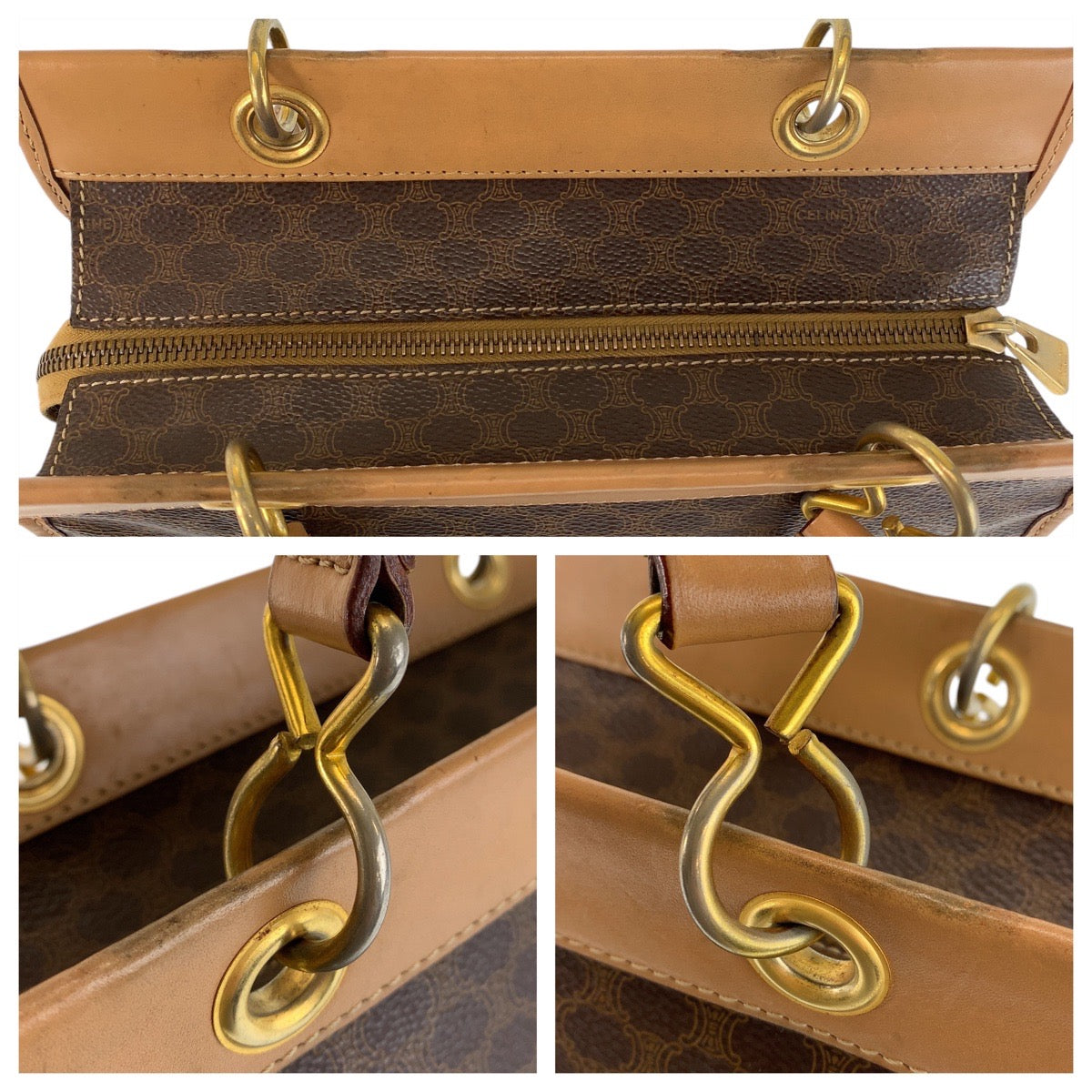 15314
CELINE セリーヌ マカダム ブラウン ゴールド金具 PVC / レザー ハンドバッグ トートバッグ  レディース