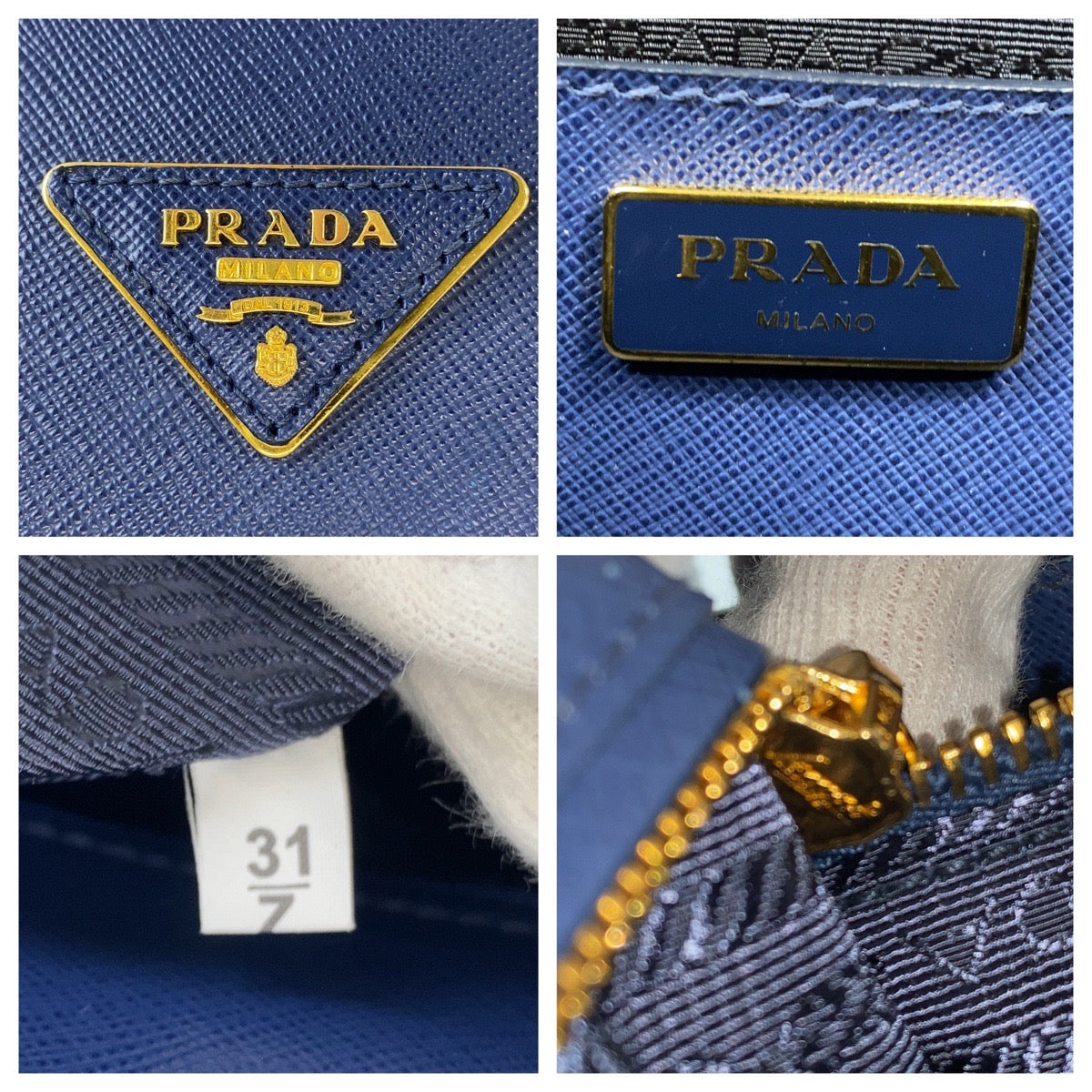 15317
PRADA プラダ サフィアーノ ブルー ゴールド金具 レザー ハンドバッグ ショルダーバッグ 2way  レディース AB56