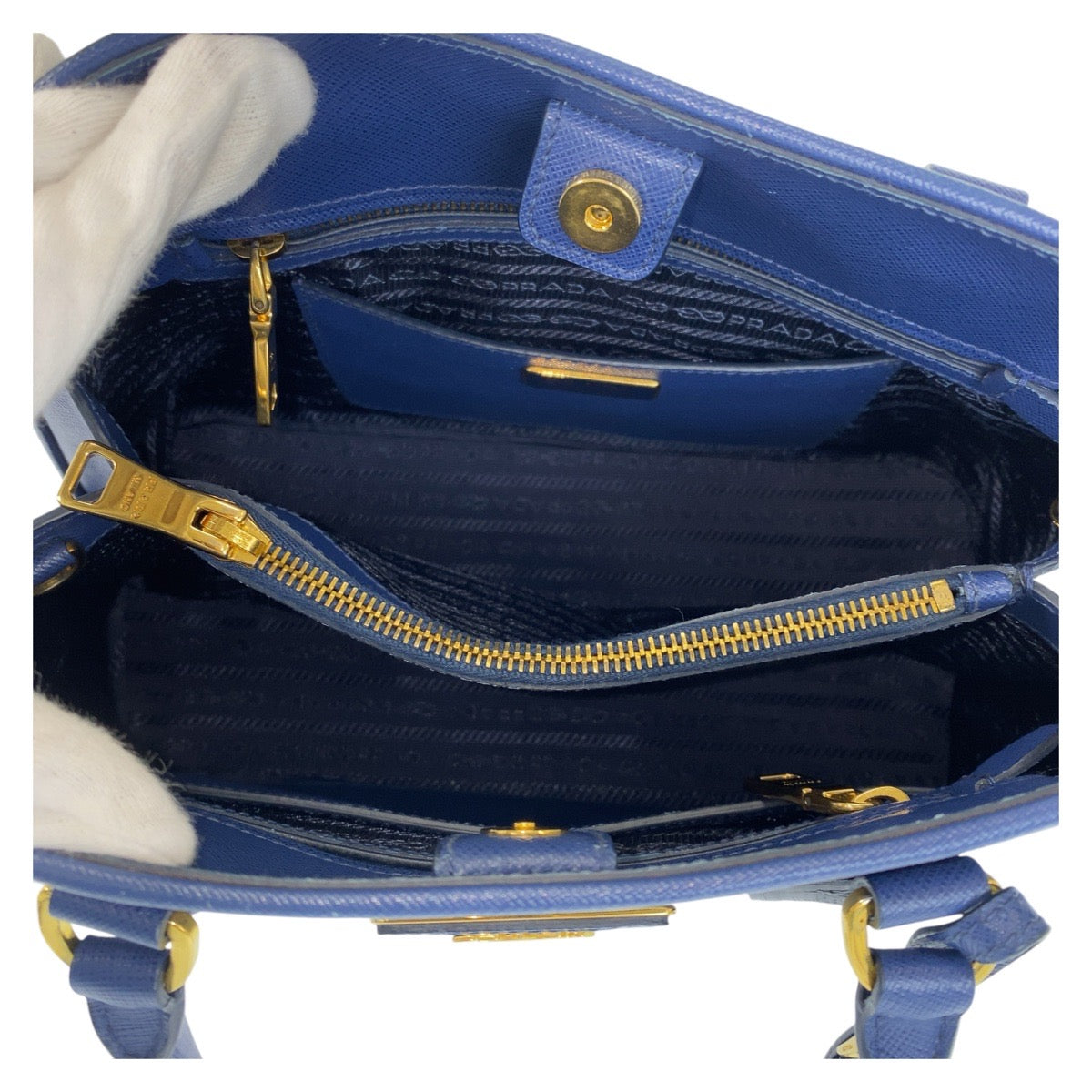 15317
PRADA プラダ サフィアーノ ブルー ゴールド金具 レザー ハンドバッグ ショルダーバッグ 2way  レディース AB56