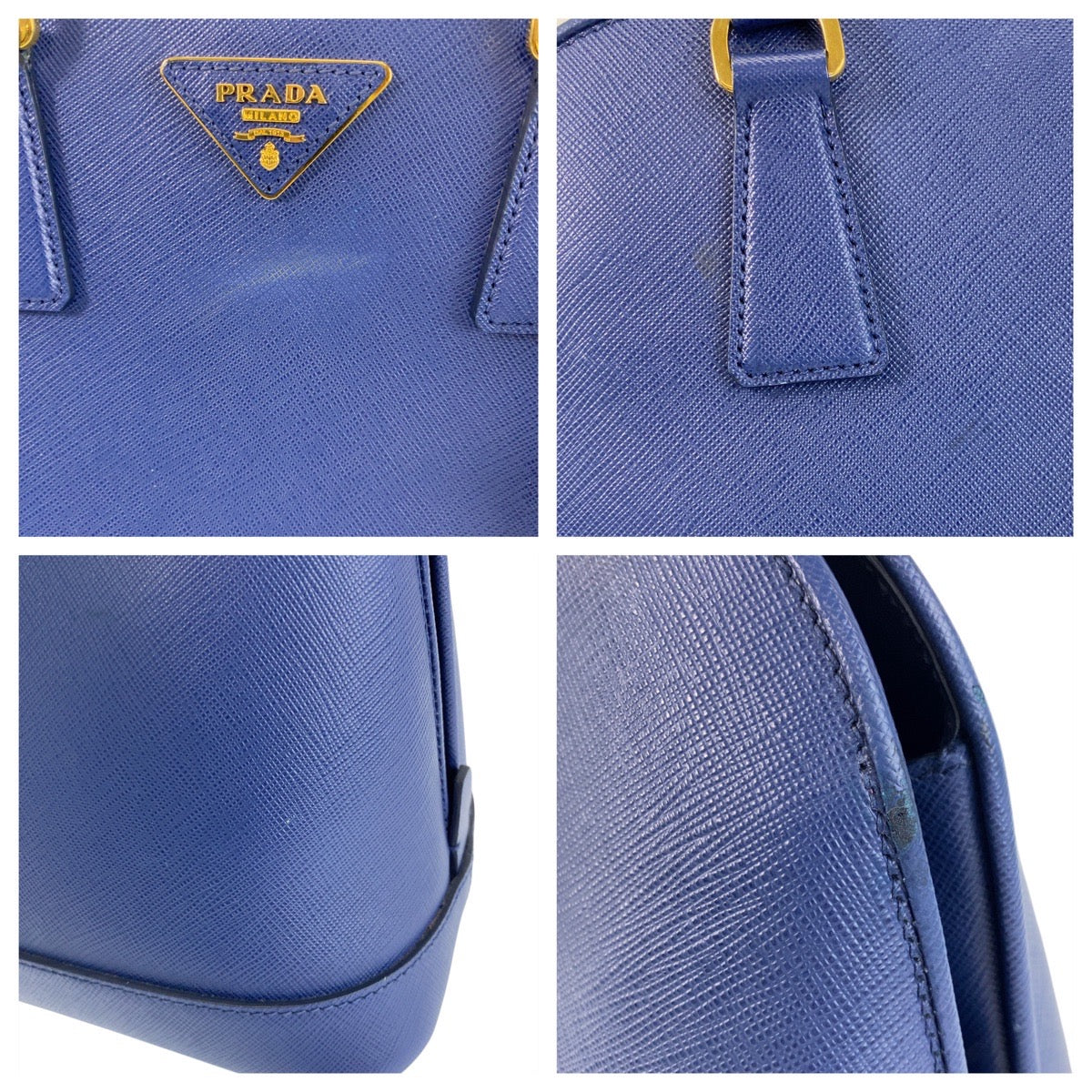 15317
PRADA プラダ サフィアーノ ブルー ゴールド金具 レザー ハンドバッグ ショルダーバッグ 2way  レディース AB56