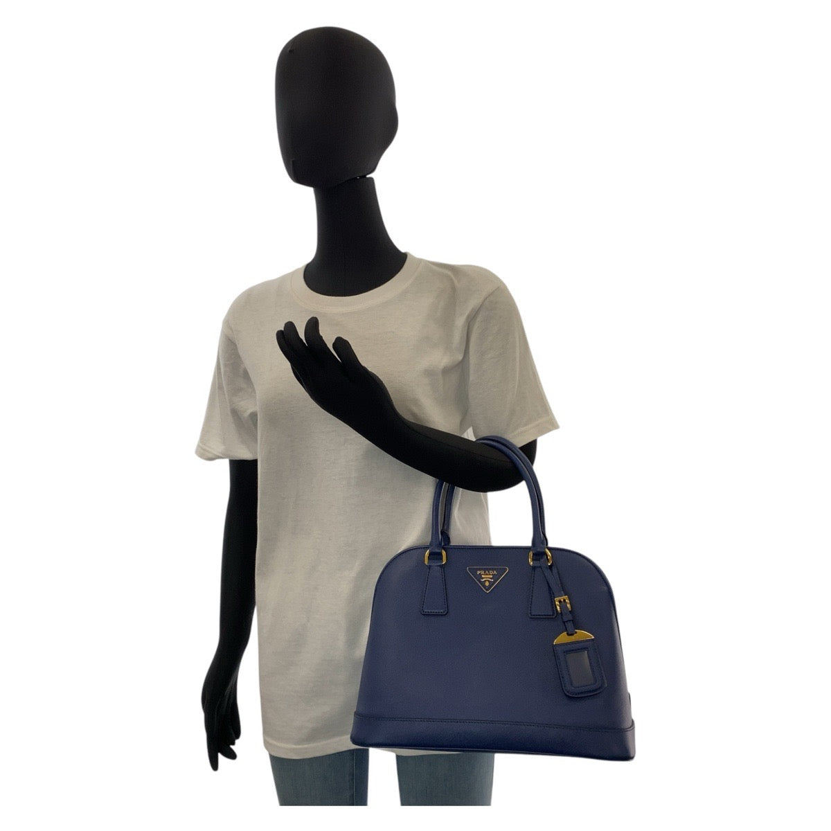 15317
PRADA プラダ サフィアーノ ブルー ゴールド金具 レザー ハンドバッグ ショルダーバッグ 2way  レディース AB56
