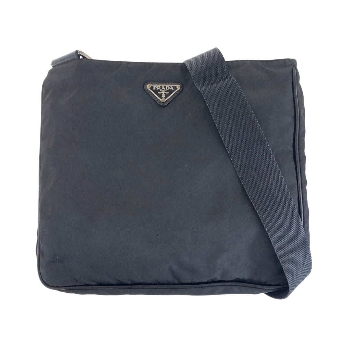 15319
PRADA プラダ テスート サフィアーノ 三角ロゴプレート ブラック 黒 シルバー金具 ナイロン / レザー ショルダーバッグ ポシェット  メンズ AB39