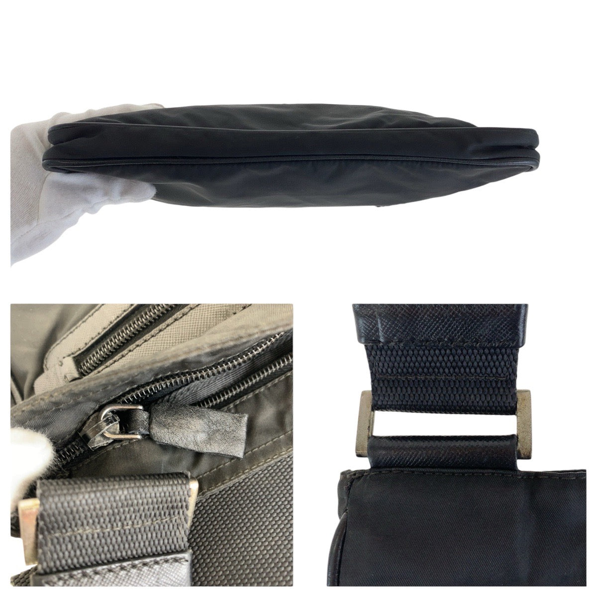 15319
PRADA プラダ テスート サフィアーノ 三角ロゴプレート ブラック 黒 シルバー金具 ナイロン / レザー ショルダーバッグ ポシェット  メンズ AB39