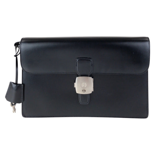 15321
Dunhill ダンヒル ブラック 黒 シルバー金具 レザー セカンドバッグ クラッチバッグ  メンズ