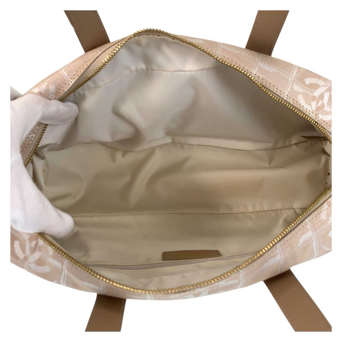 15327
CHANEL シャネル ニュートラベルライン ベージュ ゴールド金具 ナイロン / レザー ハンドバッグ ミニボストンバッグ  レディース