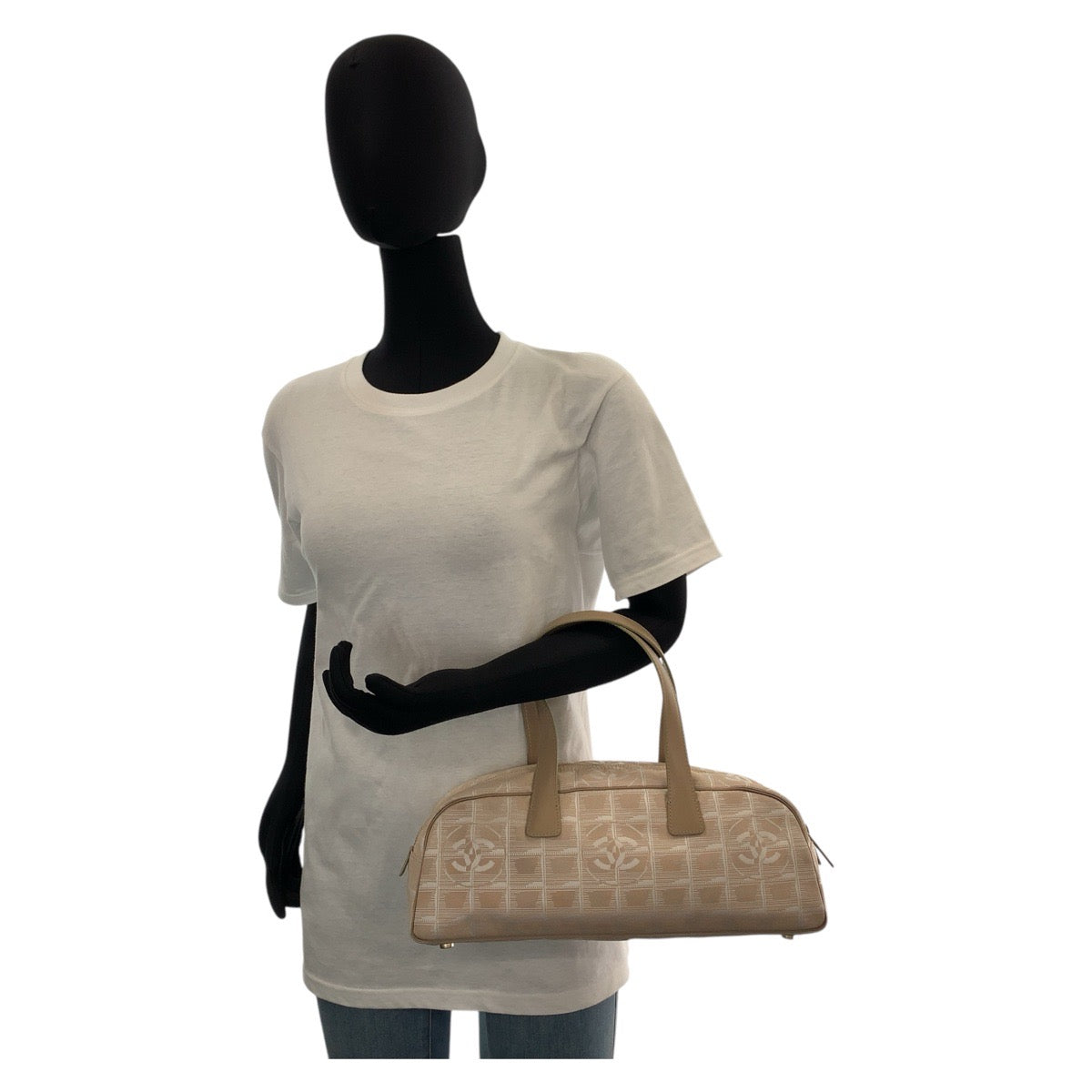 15327
CHANEL シャネル ニュートラベルライン ベージュ ゴールド金具 ナイロン / レザー ハンドバッグ ミニボストンバッグ  レディース
