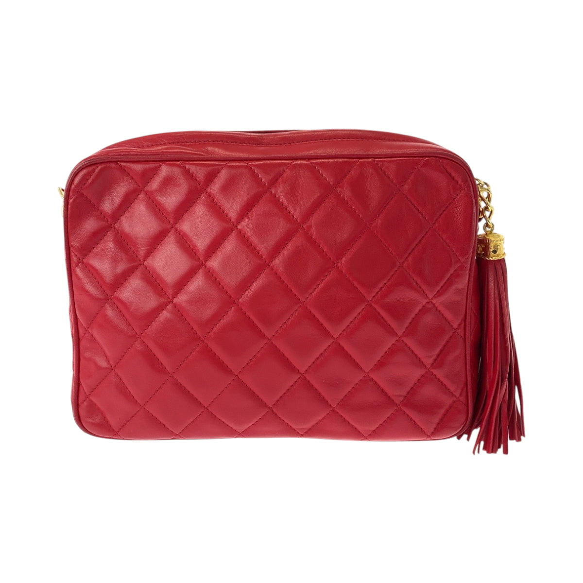 15328
CHANEL シャネル ヴィンテージ マトラッセ ココマーク タッセル フリンジ レッド ゴールド金具 レザー チェーンショルダーバッグ 肩掛け  レディース