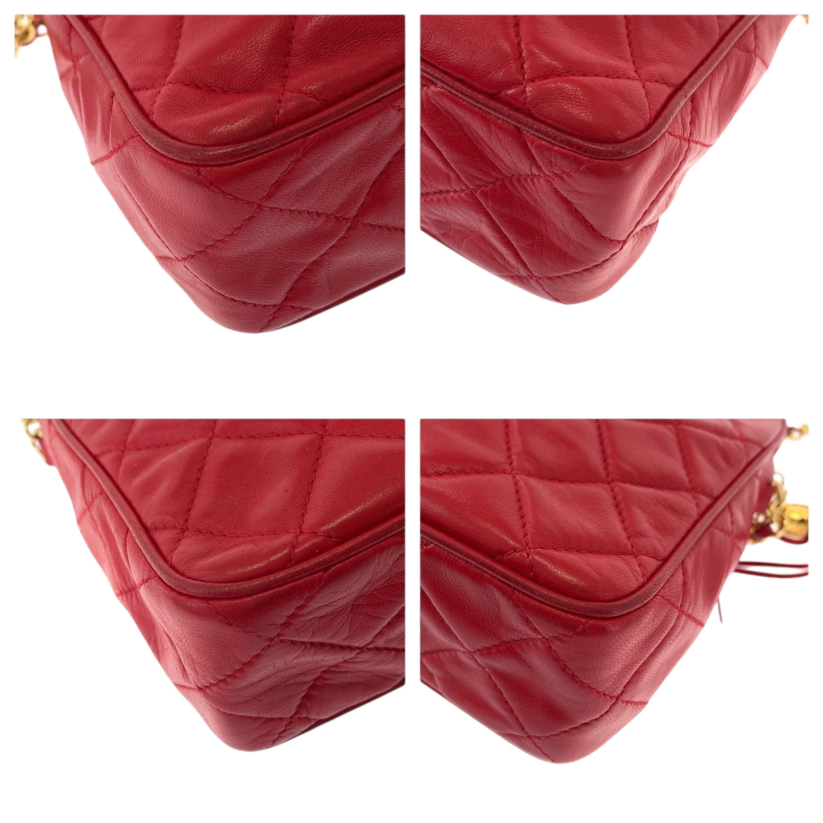 15328
CHANEL シャネル ヴィンテージ マトラッセ ココマーク タッセル フリンジ レッド ゴールド金具 レザー チェーンショルダーバッグ 肩掛け  レディース
