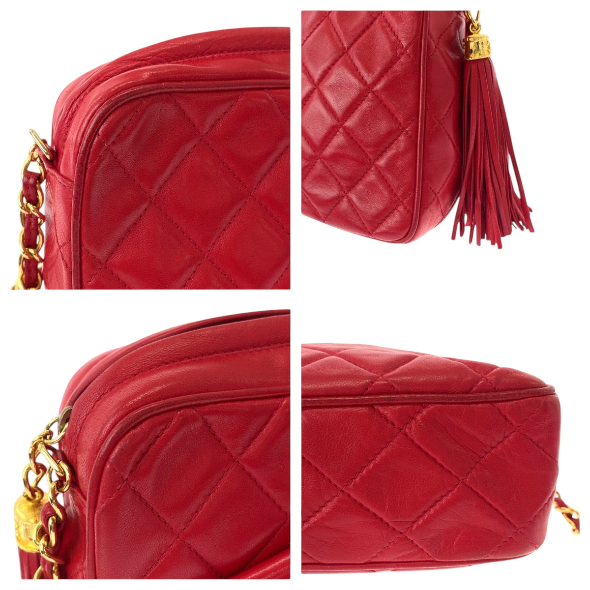 15328
CHANEL シャネル ヴィンテージ マトラッセ ココマーク タッセル フリンジ レッド ゴールド金具 レザー チェーンショルダーバッグ 肩掛け  レディース