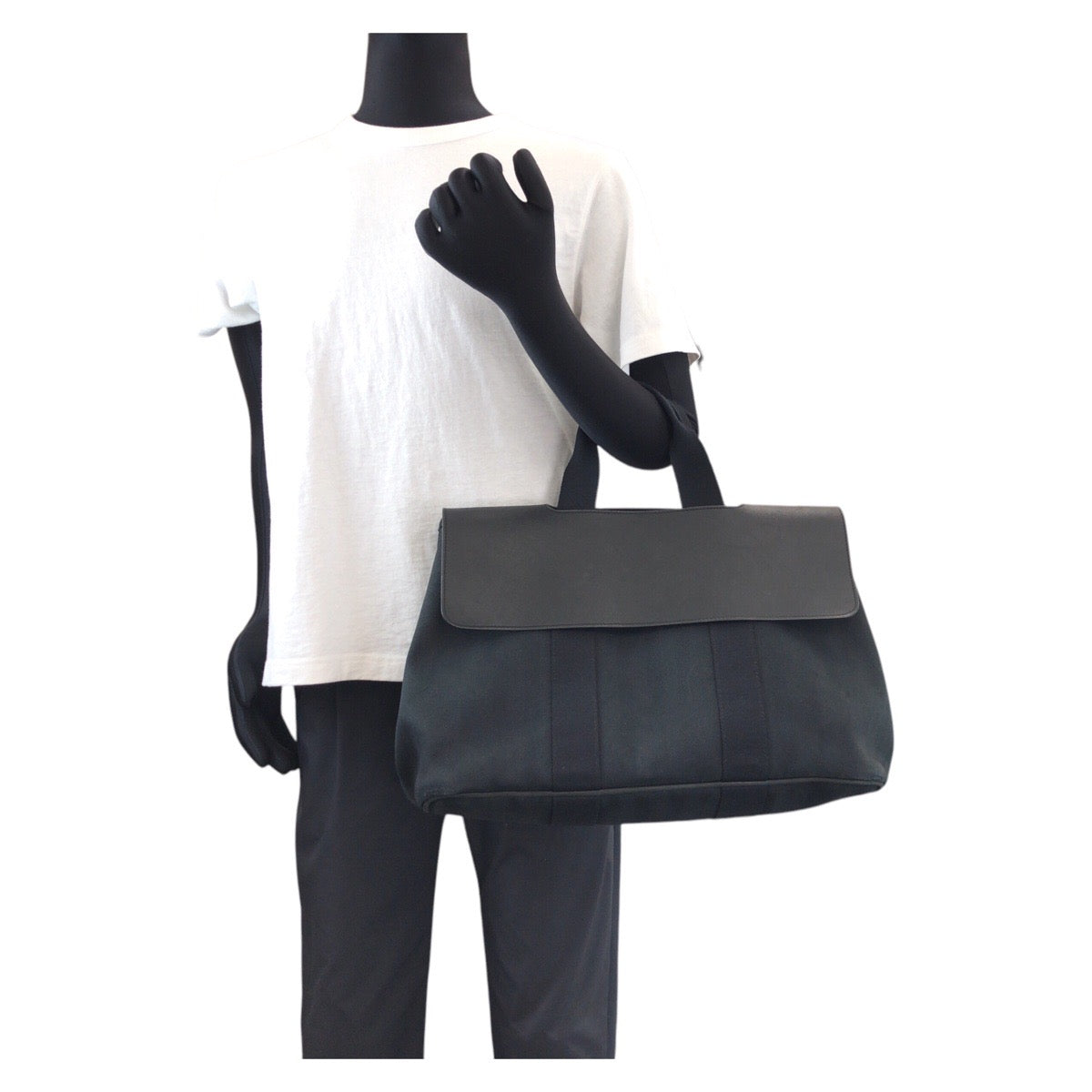 15330
HERMES エルメス ヴァルパライソ MM ブラック 黒 シルバー金具 トワルシェブロン / レザー トートバッグ ハンドバッグ 男女兼用 メンズ AB