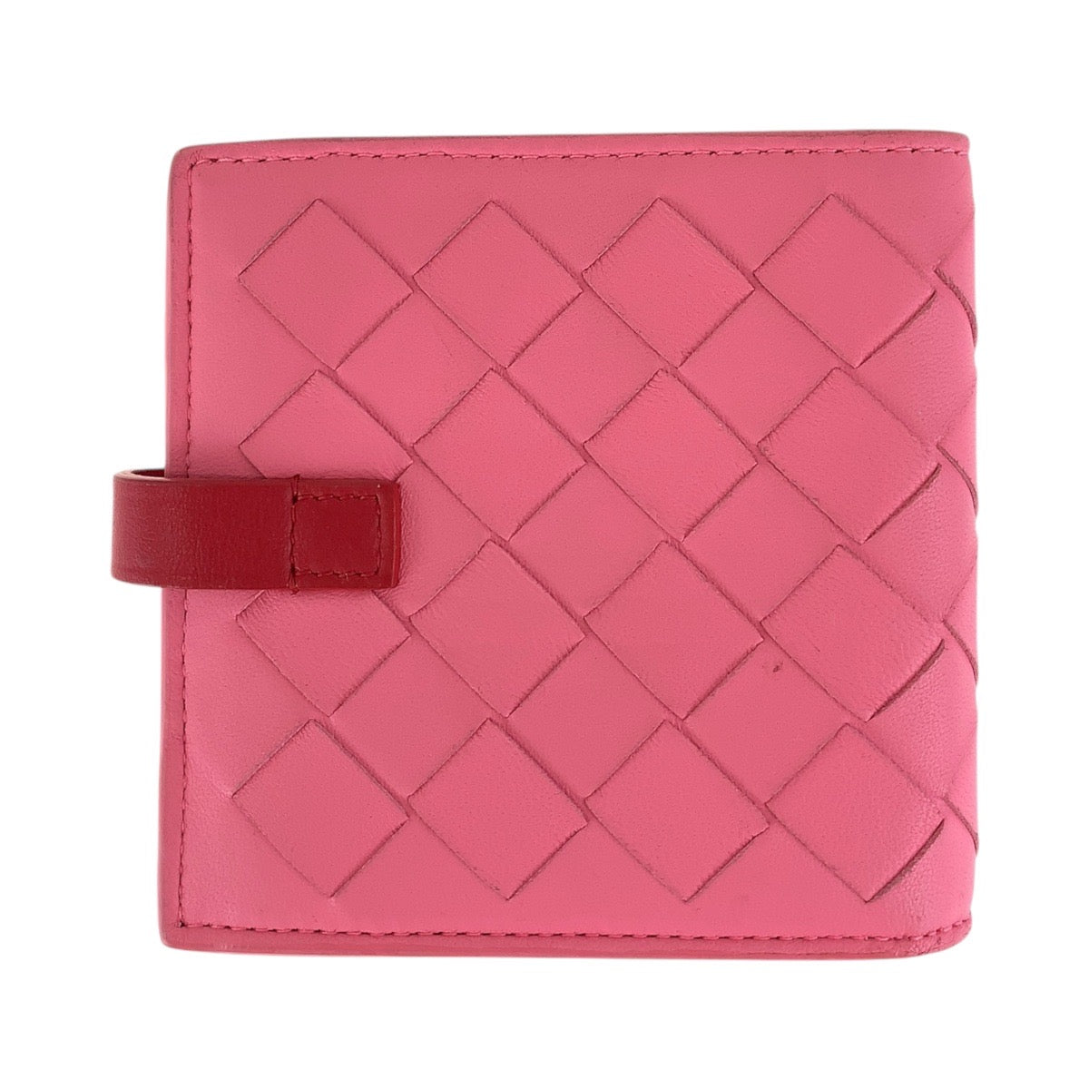15340
BOTTEGAVENETA ボッテガヴェネタ イントレチャート ピンク レッド シルバー金具 レザー 折財布 コンパクトウォレット  レディース ABP22