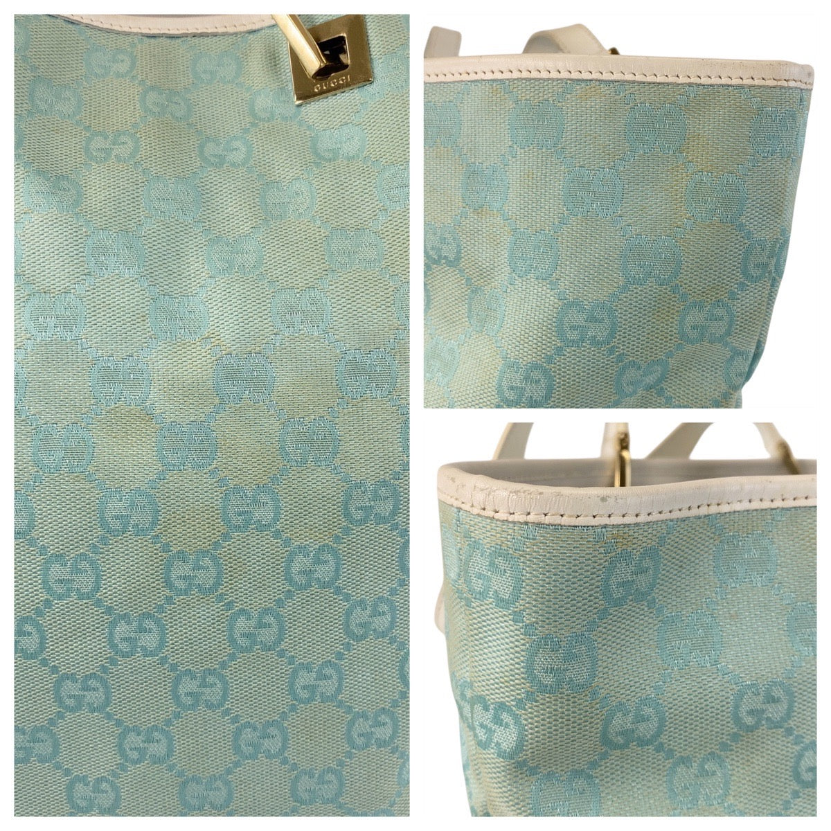 15350
GUCCI グッチ ミント ライトブルー ゴールド金具 GGキャンバス / レザー 002 1098 トートバッグ ショルダーバッグ  レディース AB15