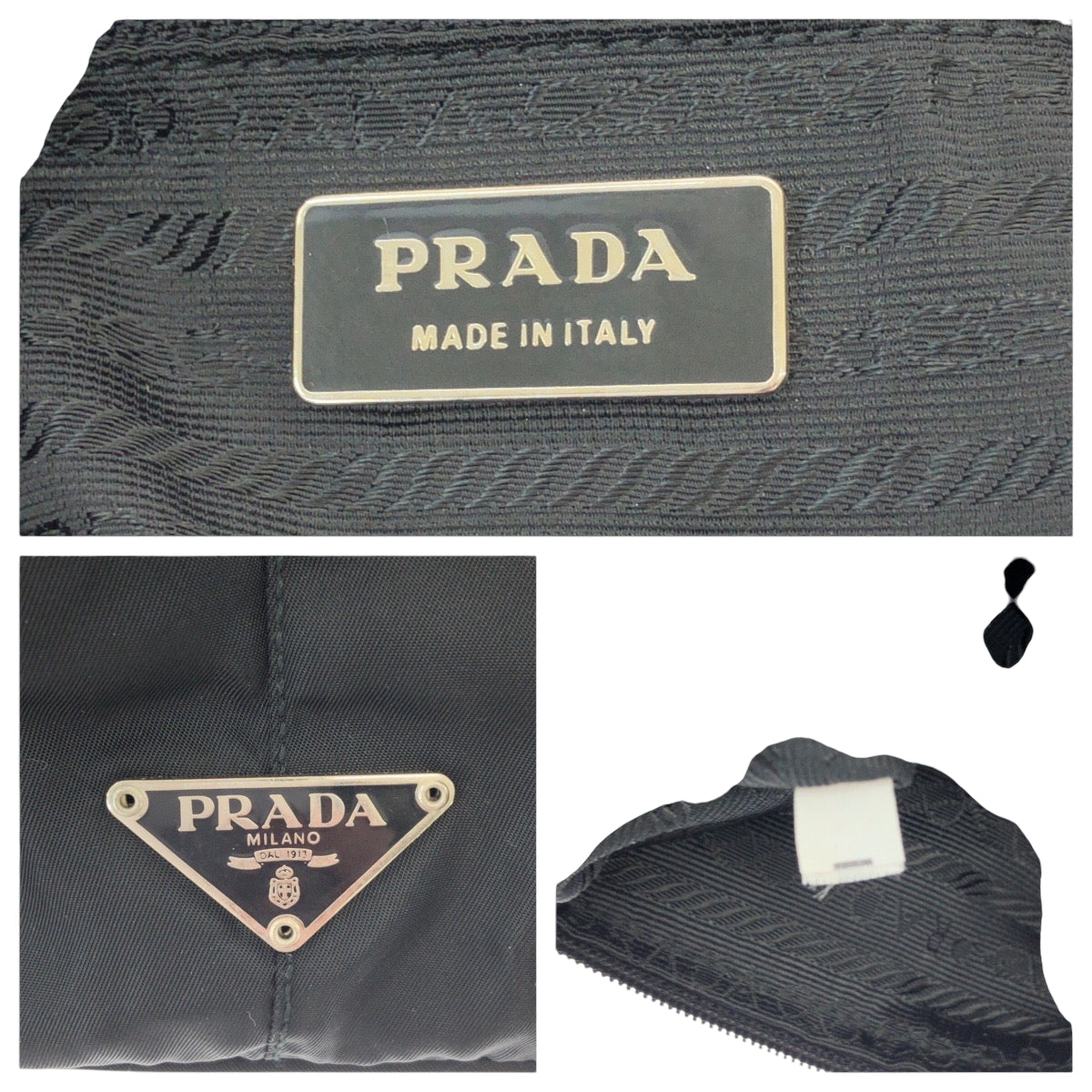 15351
PRADA プラダ テスート 三角ロゴプレート ブラック 黒 シルバー金具 ナイロン ハンドバッグ アクセサリーポーチ  レディース A38