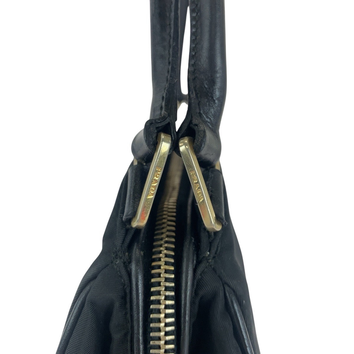 15352
PRADA プラダ テスート 三角ロゴプレート ブラック 黒 ゴールド金具 ナイロン / レザー トートバッグ ハンドバッグ  レディース ABP33