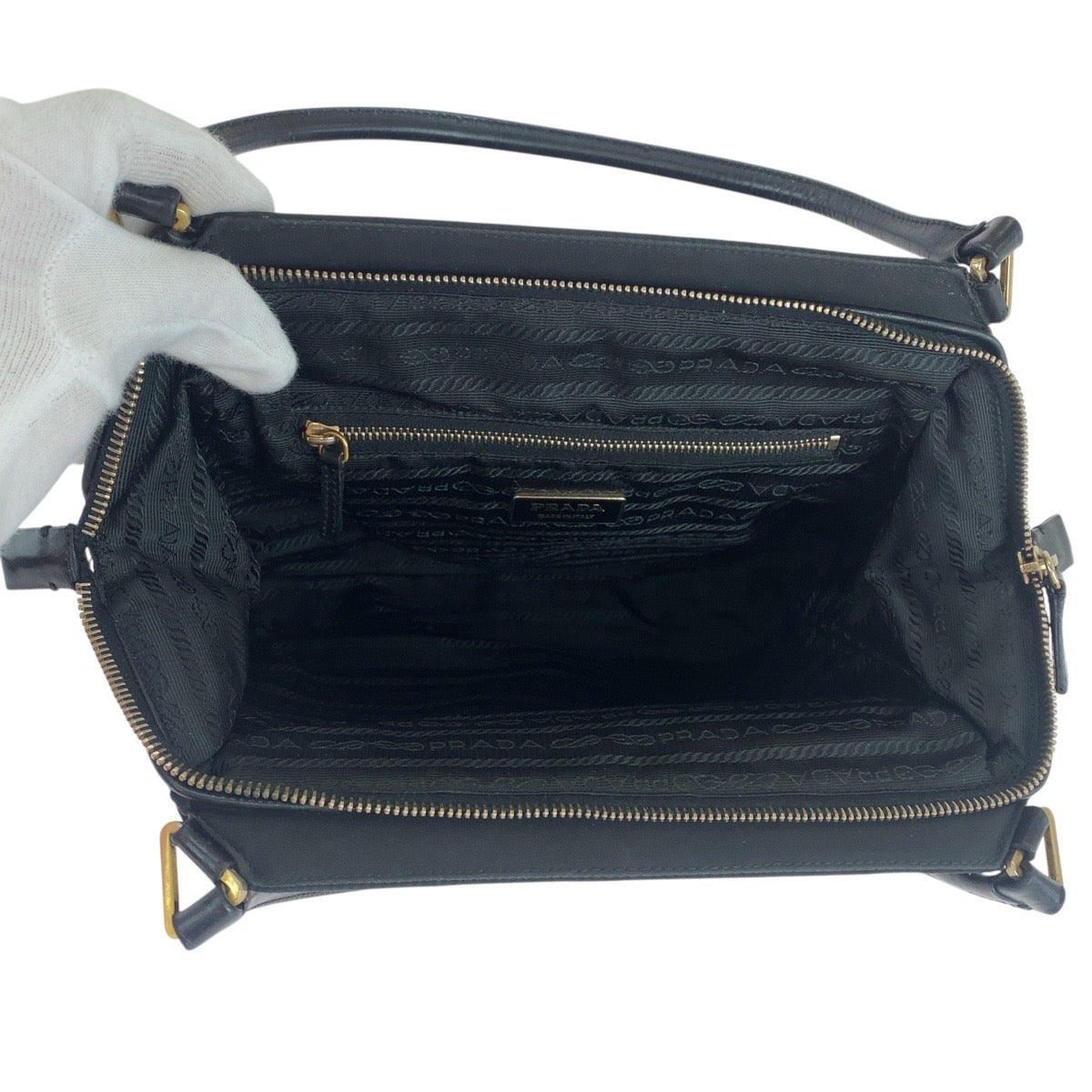 15352
PRADA プラダ テスート 三角ロゴプレート ブラック 黒 ゴールド金具 ナイロン / レザー トートバッグ ハンドバッグ  レディース ABP33