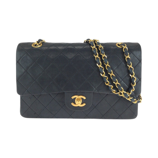 15353
CHANEL シャネル ヴィンテージ マトラッセ25 ダブルフラップ ココマーク ターンロック ブラック 黒 ゴールド金具 ラムスキン チェーンショルダーバッグ  レディース