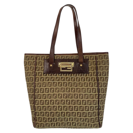 15354
FENDI フェンディ ズッカ ブラウン ベージュ ゴールド金具 キャンバス / レザー トートバッグ ショルダーバッグ  レディース